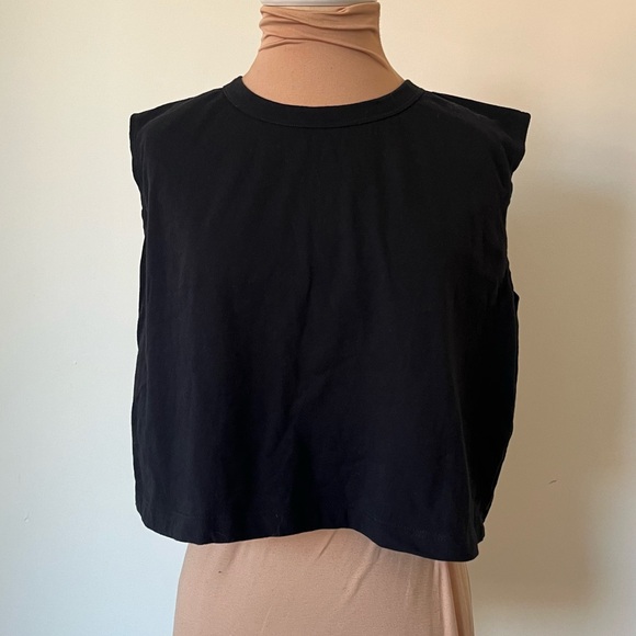 Leset Margo Black Sleeveless Cotton Cropped Crew Neck Tank Top EUC Size M - Picture 4 of 11